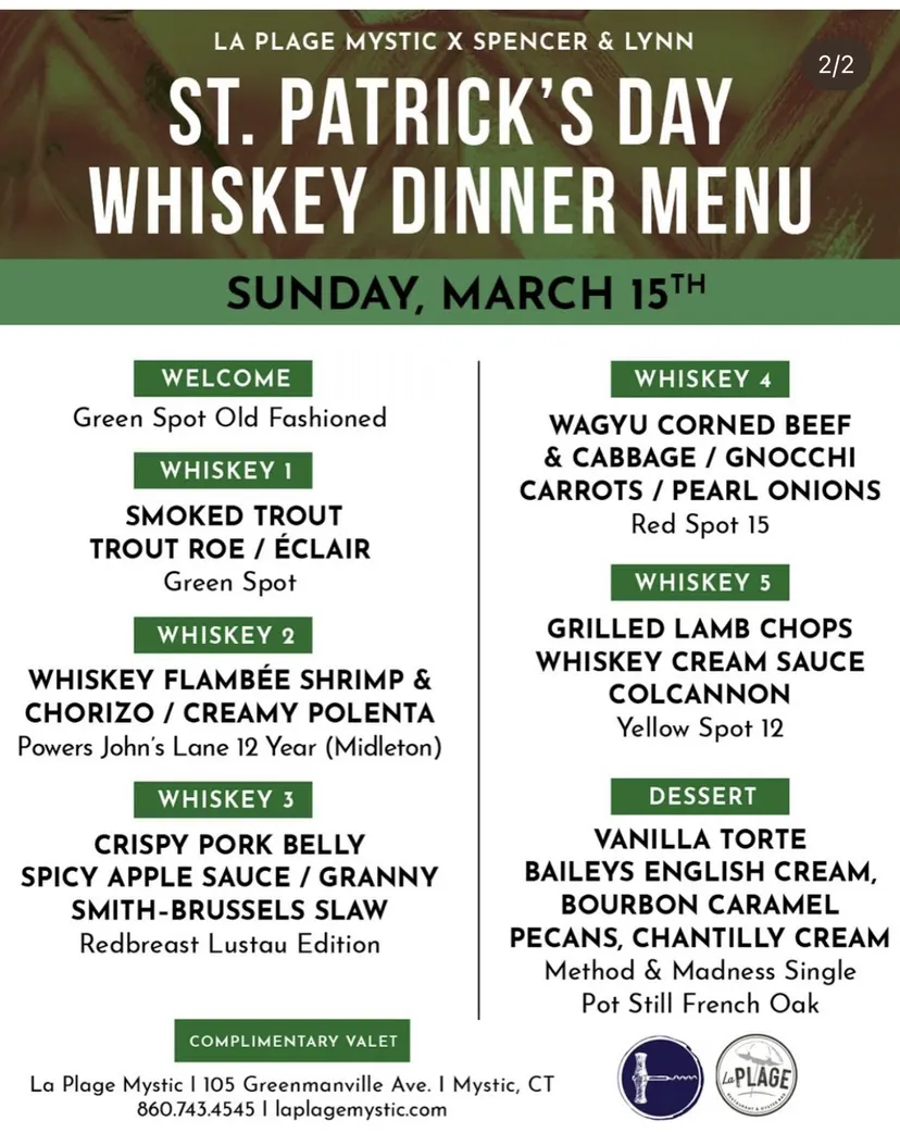 Middleton Distillery Whiskey Dinner at La Plage Mystic